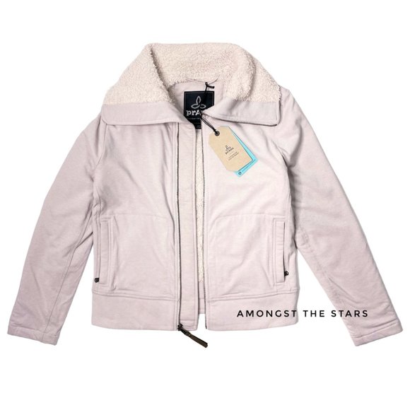 prAna Xina Sherpa Fleece Moto Pebble Grey Jacket - Picture 3 of 8